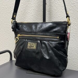Coach Poppy Black Patent Crossbody Bag with Gold Accents